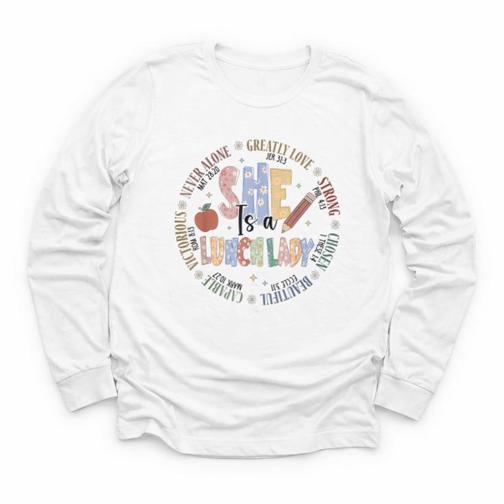 Lunch Lady God Says Bible Verse Christian Back To School Youth Long Sleeve Tee