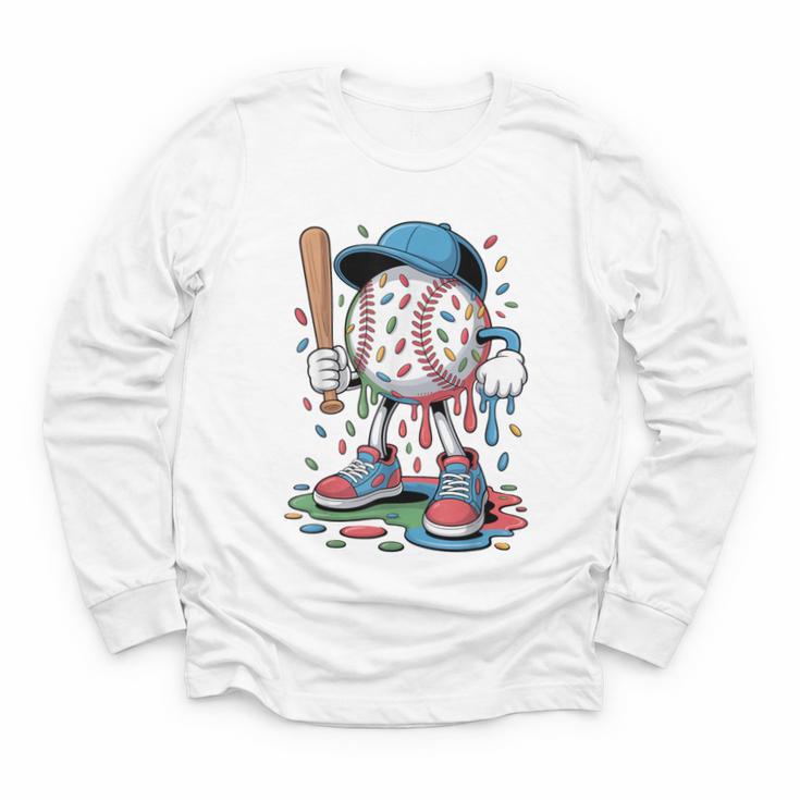 Melting Slime Sprinkle Baseball Mascot With Bat Youth Long Sleeve Tee