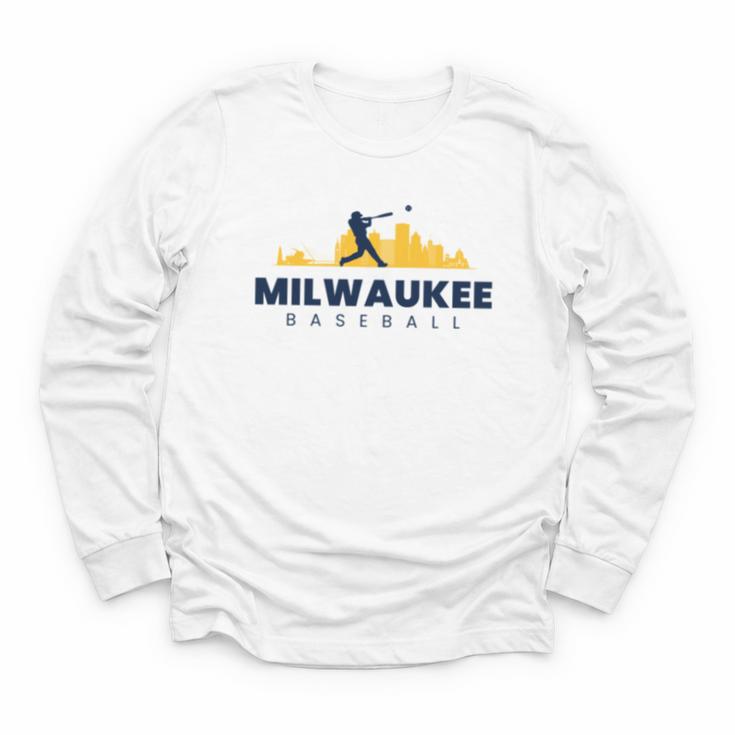 Milwaukee Baseball Minimalist City Skyline Baseball Lover Youth Long Sleeve Tee