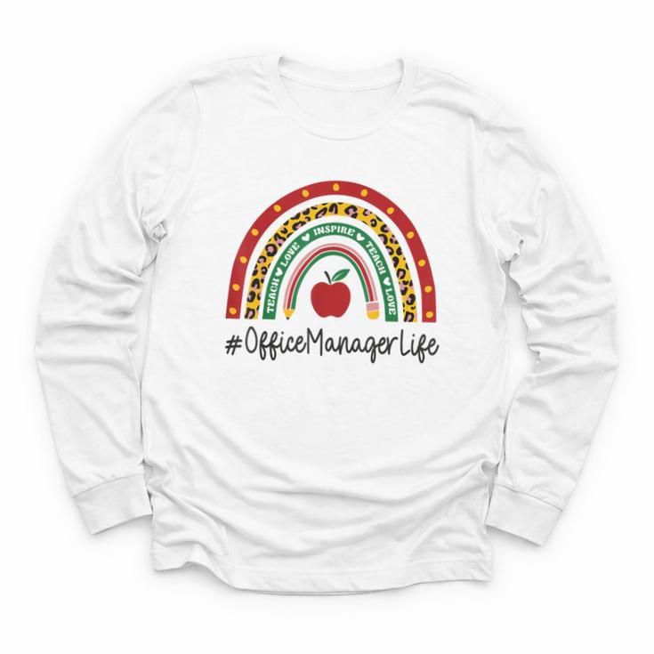 Office Manager Rainbow Appreciation Day Hello Back To School Youth Long Sleeve Tee