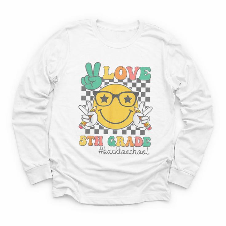 Peace Love 5th Grade Cute Smile Face Back To School Girls Youth Long Sleeve Tee