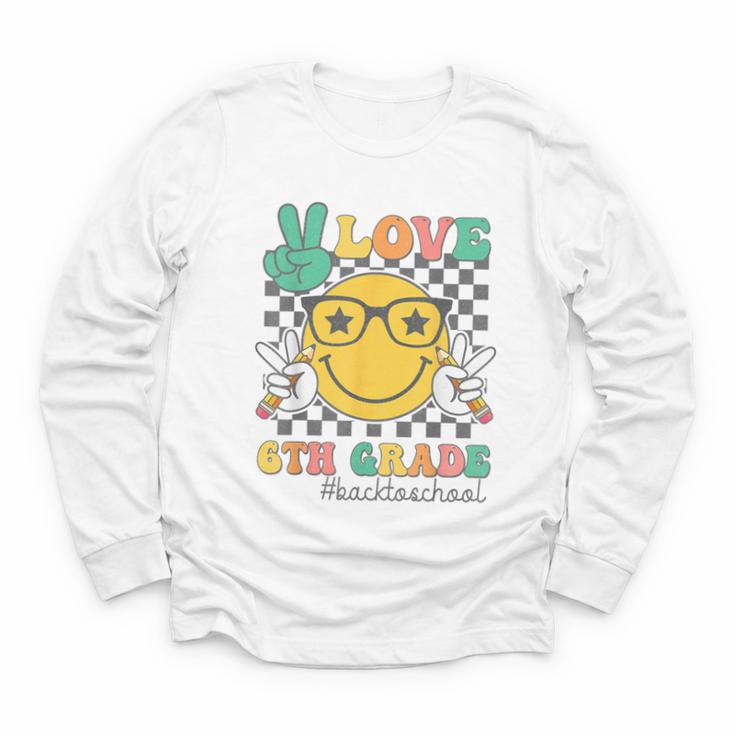 Peace Love 6th Grade Cute Smile Face Back To School Girls Youth Long Sleeve Tee