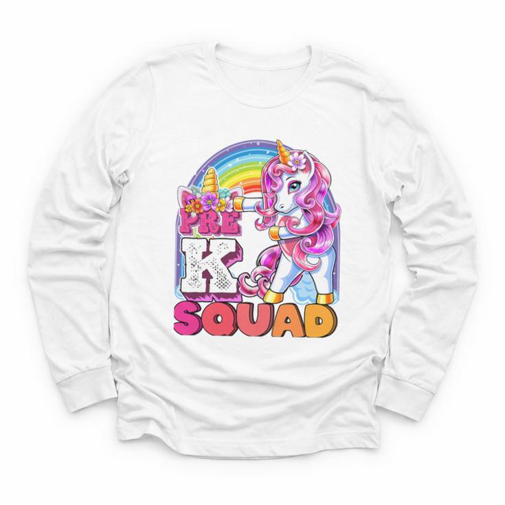 Pre-K Squad Flossing Unicorn Back To School Girls Premium Tri-Blend Youth Long Sleeve Tee