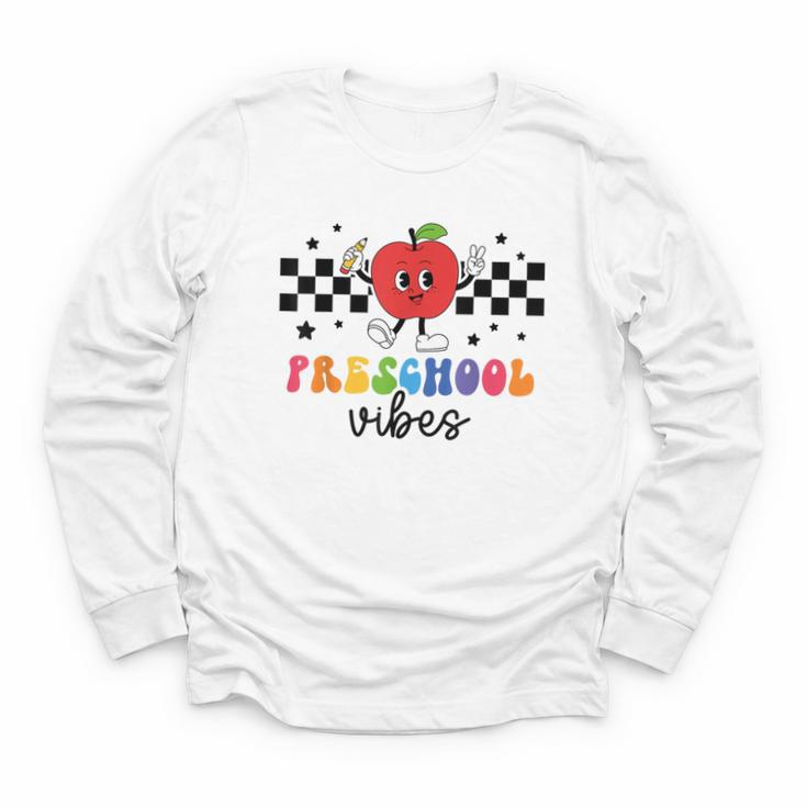 Preschool Vibes Retro Groovy Apple Back To School Youth Long Sleeve Tee