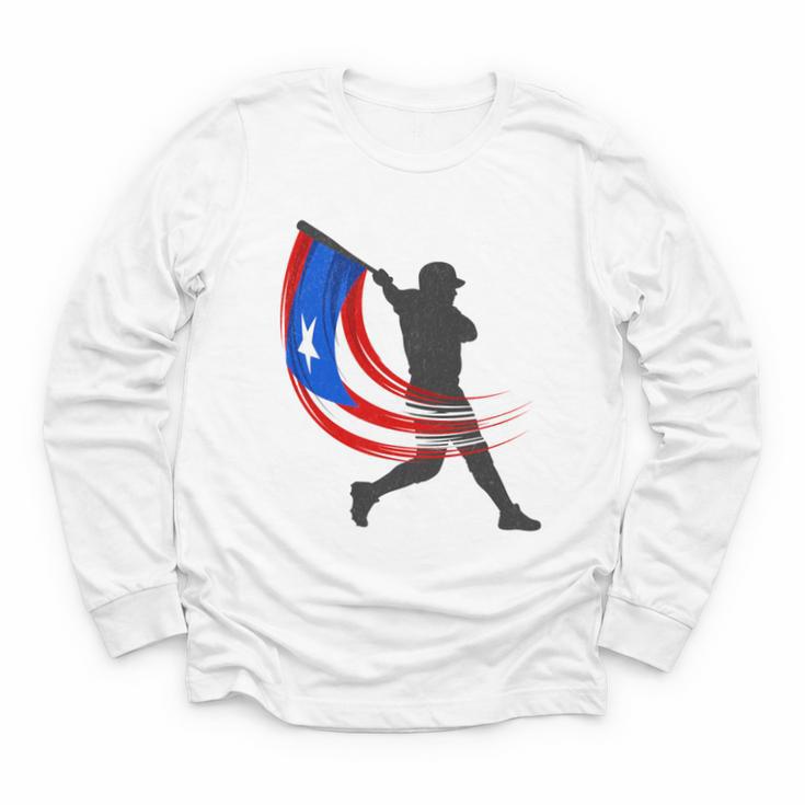 Puerto Rico Baseball Flag Player Boricua Heritage Sports Youth Long Sleeve Tee