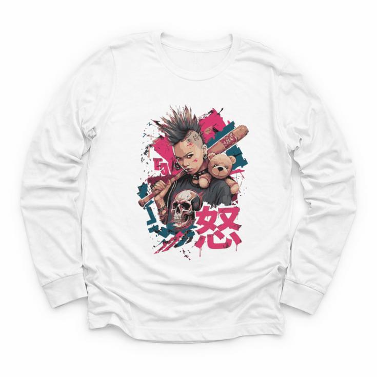 Punk Girl With Anger Kanji And Baseball Bat Youth Long Sleeve Tee