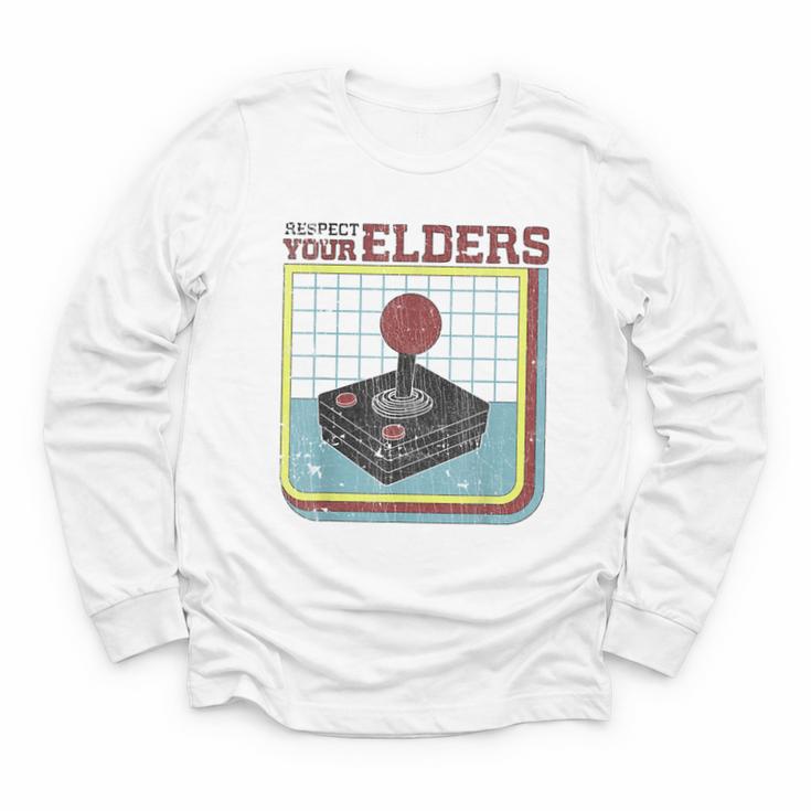 Respect Your Elders Retro Gamer Joystick Back To School Youth Long Sleeve Tee