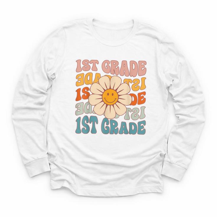 Retro 1st Grade Daisy Colorful Back To School First Grade Youth Long Sleeve Tee