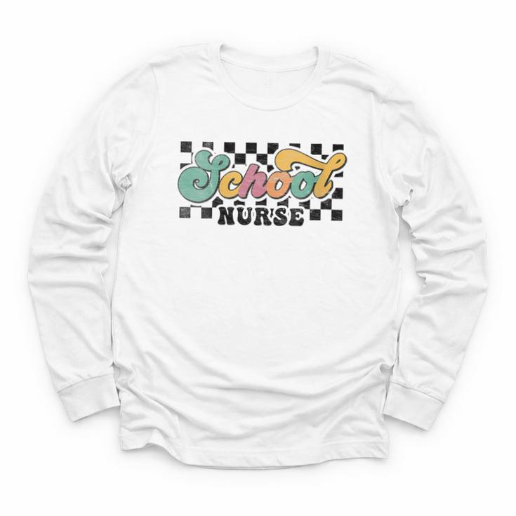 Retro Checkered School Nurse Squad Back To School Graduation Youth Long Sleeve Tee