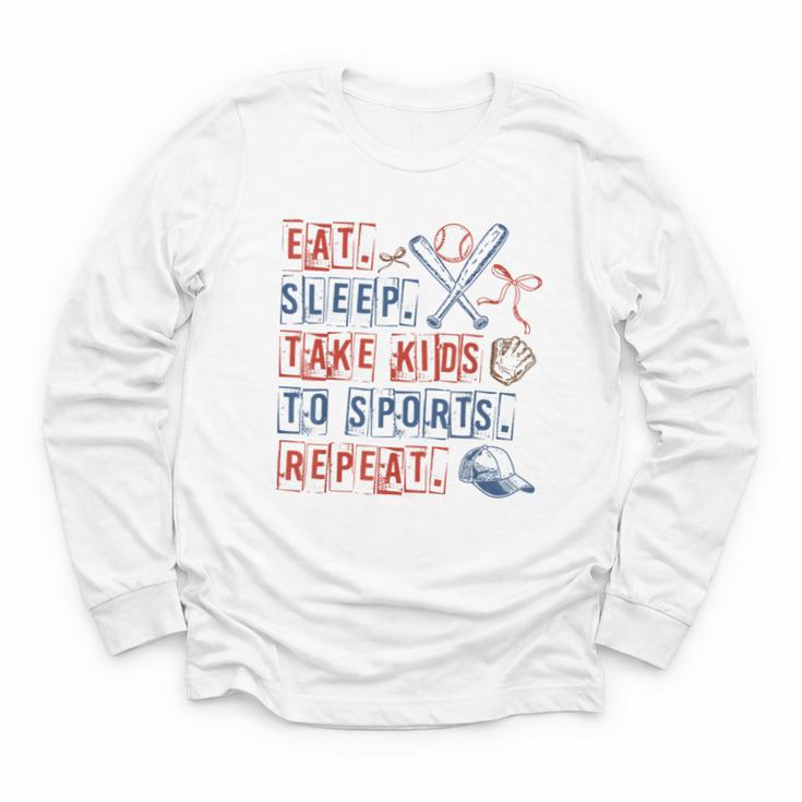 Retro Eat Sleep Take Kids To Sports Repeat Game Day Baseball Youth Long Sleeve Tee