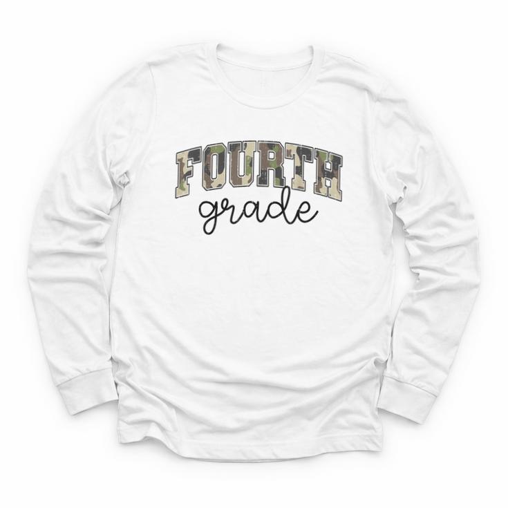 Retro Fourth Grade Camo Back To School Girls Boys 4th Grade Youth Long Sleeve Tee