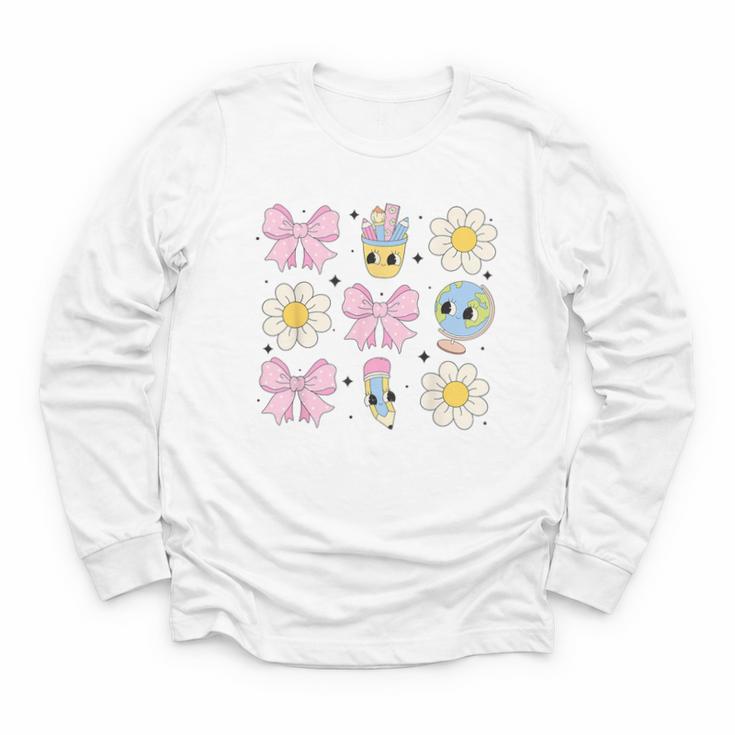 Retro Groovy Back To School Coquette First Day Of School Youth Long Sleeve Tee