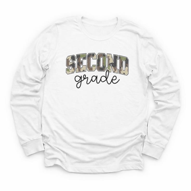 Retro Second Grade Camo Back To School Girls Boys 2nd Grade Youth Long Sleeve Tee