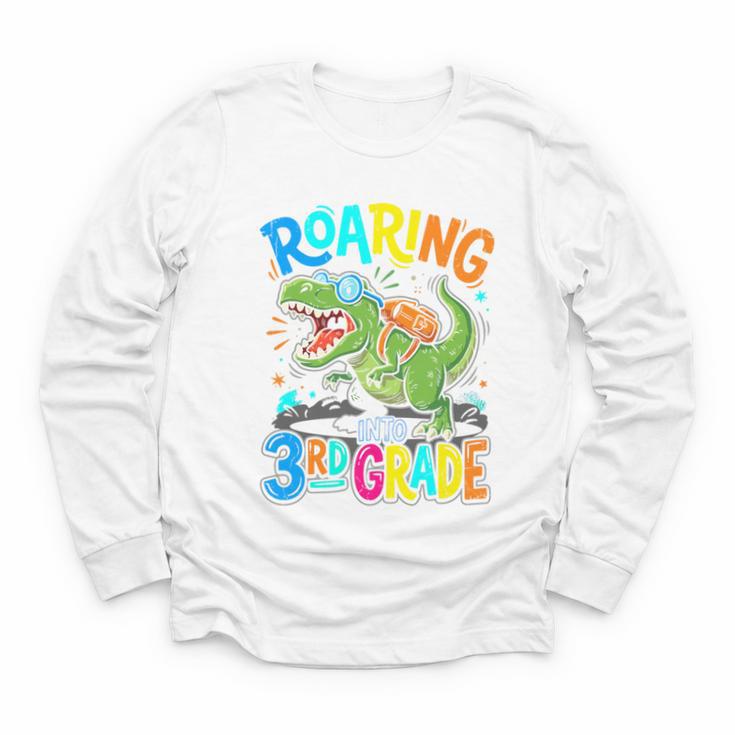 Roaring Into 3rd Grade Back To School Dinosaurus T-Rex Premium Tri-Blend Youth Long Sleeve Tee