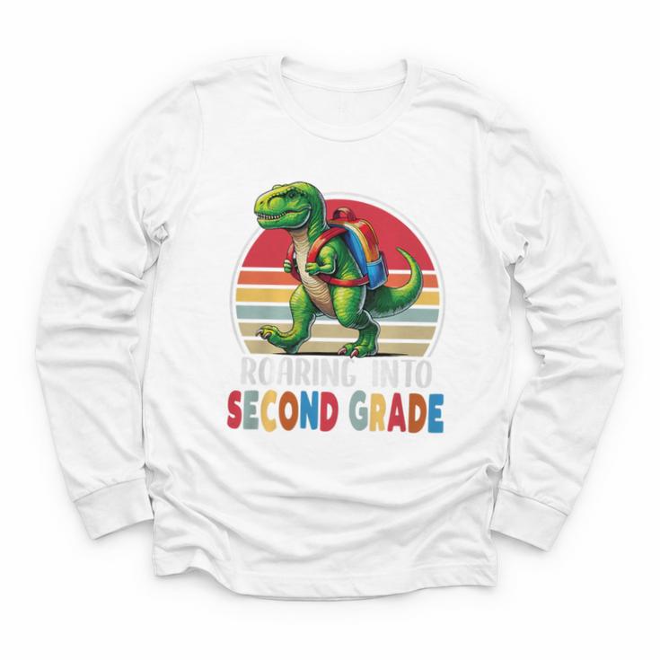 Roaring Into Second Grade T-Rex Back To School 2nd Grade Premium Tri-Blend Youth Long Sleeve Tee