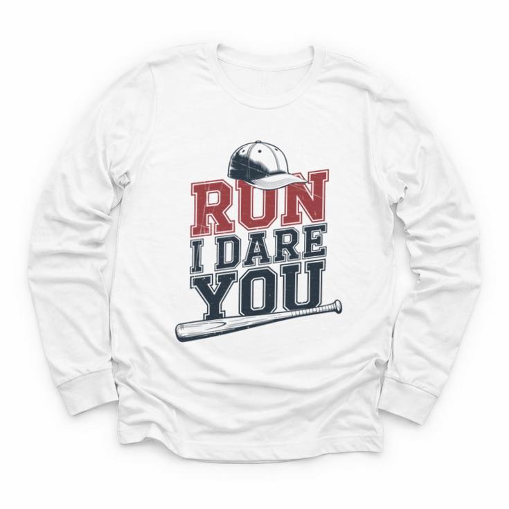 Run I Dare You Baseball Catcher Player Fan Youth Long Sleeve Tee