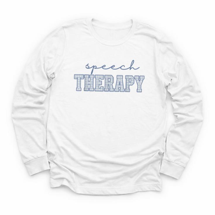 Speech Therapy Gingham SLP Therapist Summer Back To School Youth Long Sleeve Tee