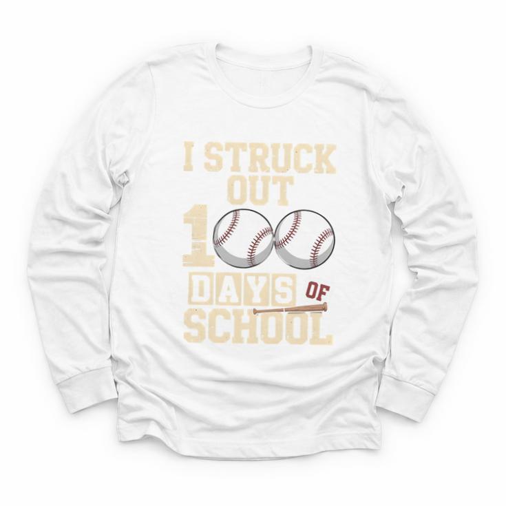 I Struck Out 100 Days Of School Baseball Fan Students Batter Premium Tri-Blend Youth Long Sleeve Tee