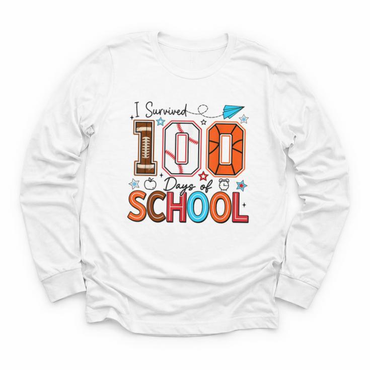 I Survived 100 Days Baseball Football Basketball School Kids Youth Long Sleeve Tee