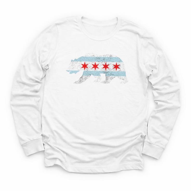 Sweet Vintage Retro Chicago City Flag Bear Print Raglan Baseball Tee Youth Long Sleeve Tee