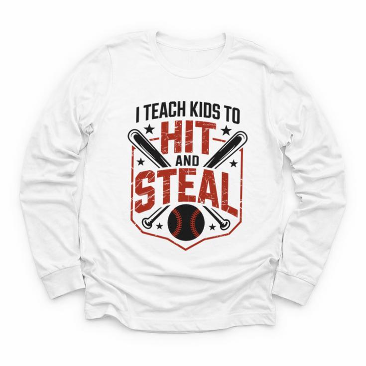 I Teach Kids To Hit And Steal Baseball Softball Coach Premium Tri-Blend Youth Long Sleeve Tee