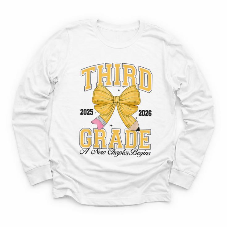 Third Grade Back To School First Day Pencil Bow 2025 Girls Youth Long Sleeve Tee