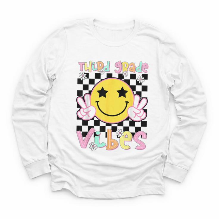 Third Grade Vibes Groovy Smile Face Back To School Girl Kid Youth Long Sleeve Tee