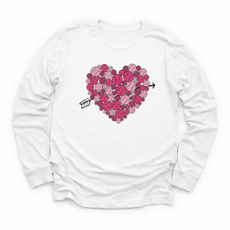 Valentine's Day Baseball Heart Softball Player Sports Lover Youth Long Sleeve Tee