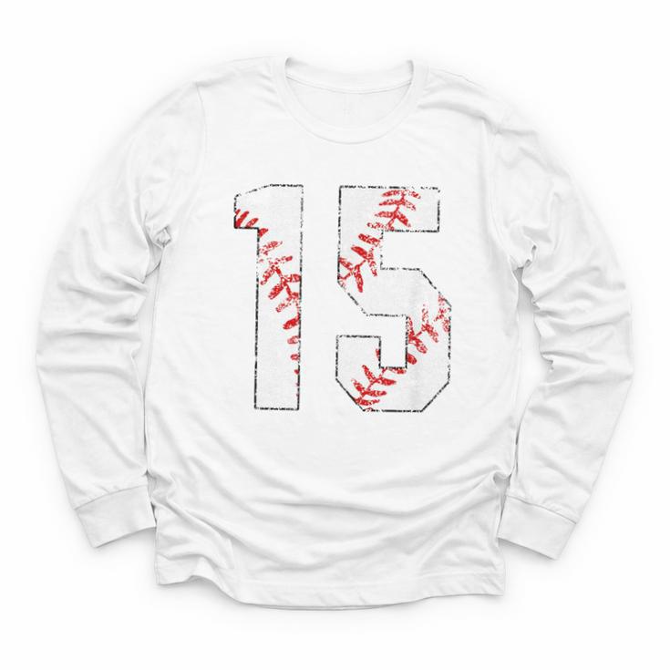 Vintage Distressed Baseball Number 15 Jersey Player Uniform Youth Long Sleeve Tee
