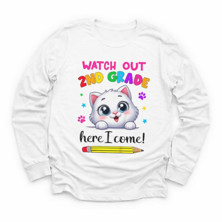 Watch Out 2nd Grade Here I Come Girls Cat Back To School Youth Long Sleeve Tee