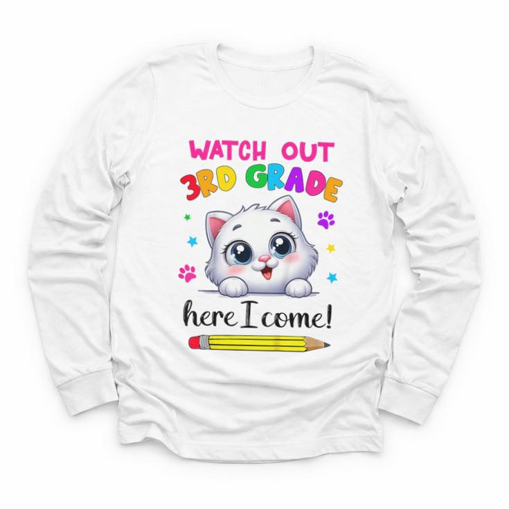 Watch Out 3rd Grade Here I Come Girls Cat Back To School Youth Long Sleeve Tee