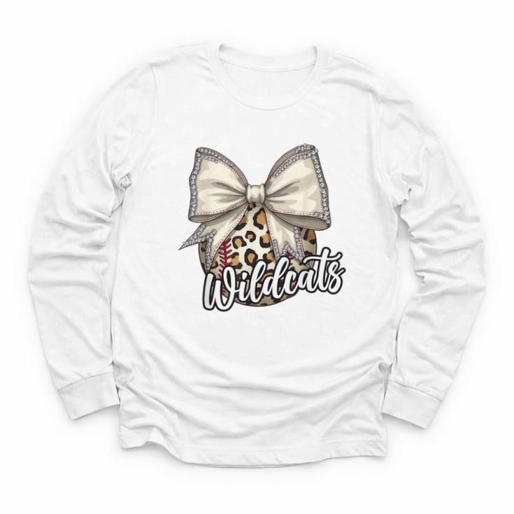 Wildcats Baseball Leopard Print Coquette Bow Mascot Game Day Youth Long Sleeve Tee