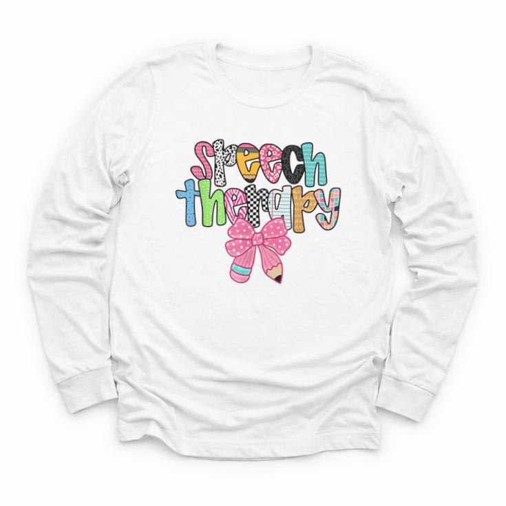 Women Speech Therapy Coquette Bow Pencil Back To School SLP Youth Long Sleeve Tee