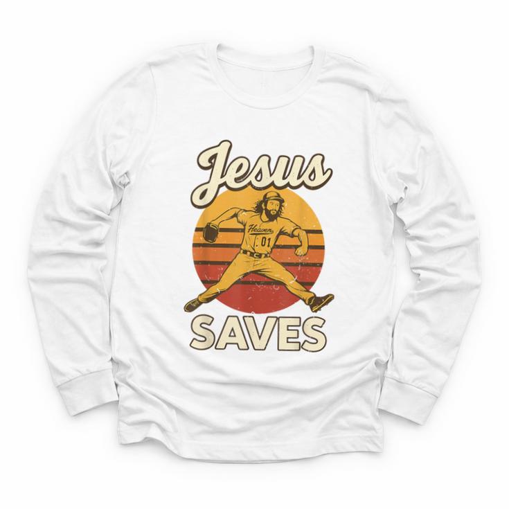 Youth Boy Baseball Jesus Saves Christian Baseball Religious Youth Long Sleeve Tee