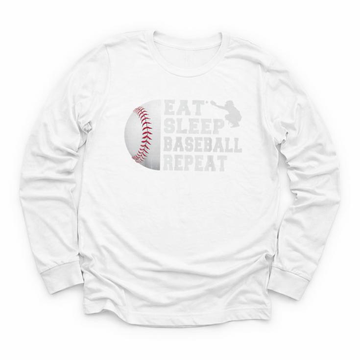 Youth Eat Sleep Baseball Repeat Catcher Boys Men Youth Long Sleeve Tee