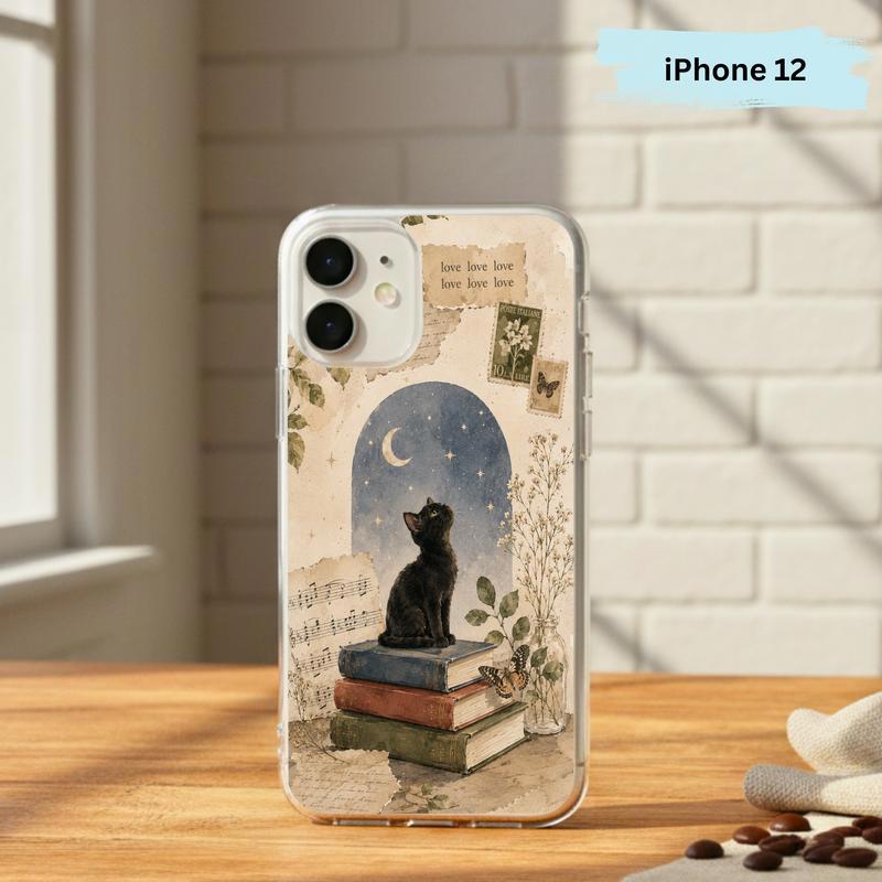 Black Cat Book Aesthetic - Vintage Moonlight Reader Phone Case IPhone