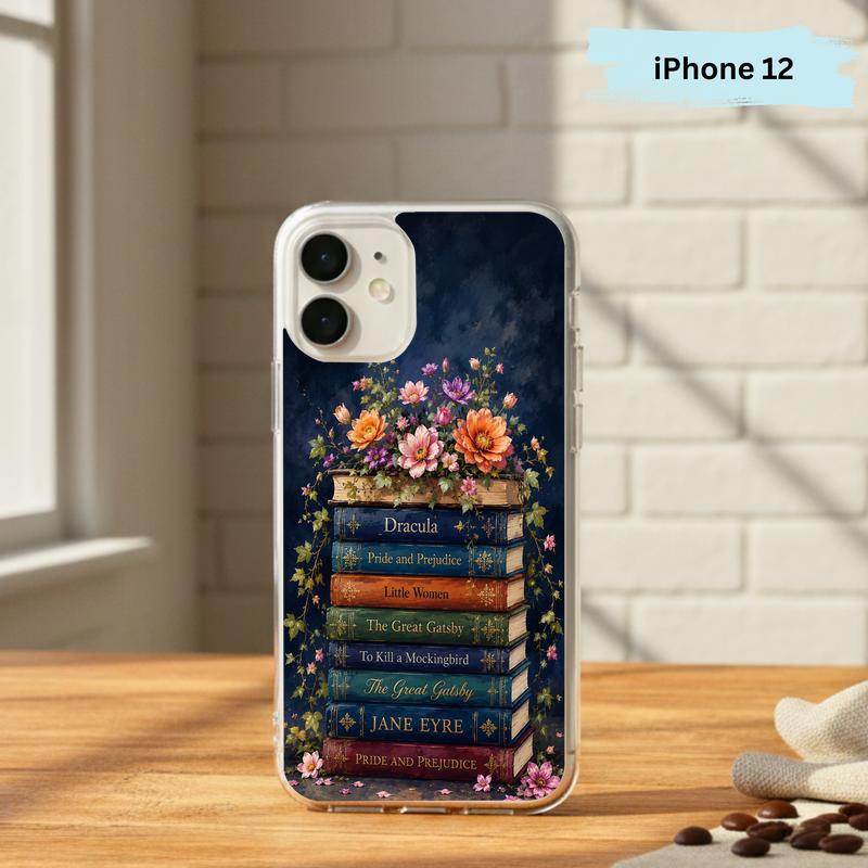 Classic Literature Floral Stack - Vintage Book Lover Aesthetic Phone Case IPhone