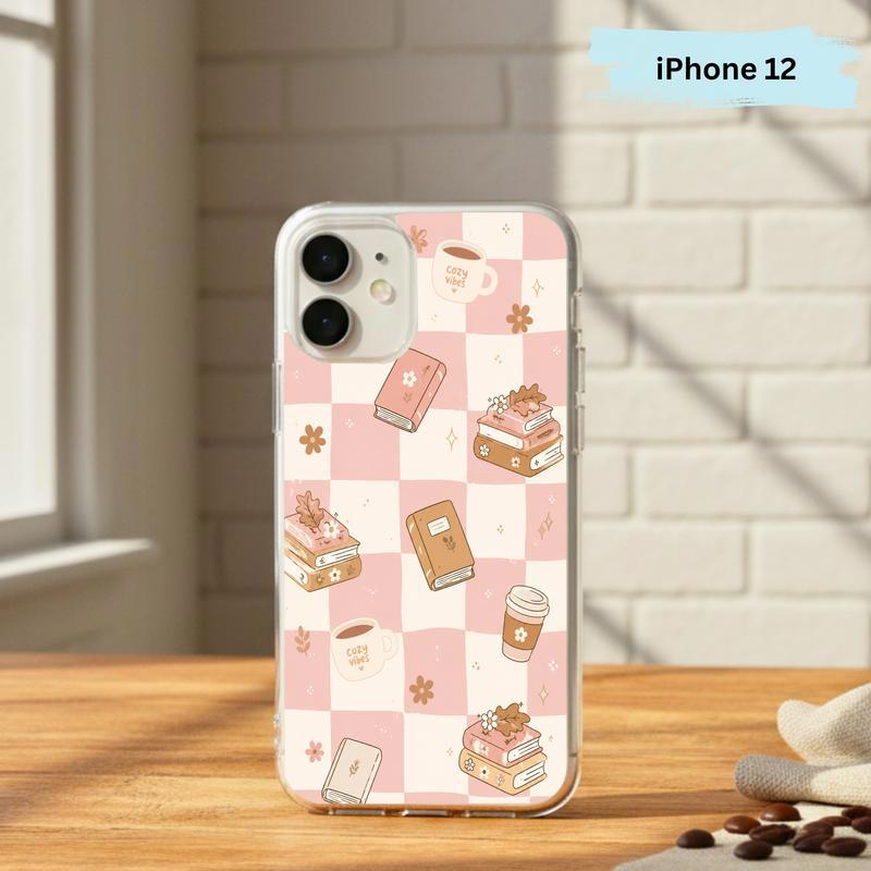 Cozy Book Lover Aesthetic - Pink Checkered Reading Vibes Phone Case IPhone