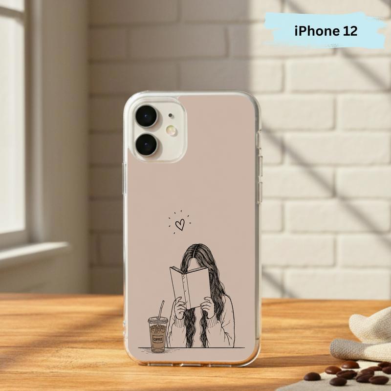 Minimal Girl Reading Art - Coffee And Books Aesthetic Phone Case IPhone Minimal Girl Reading Art - Coffee And Books Aesthetic Phone Case IPhone