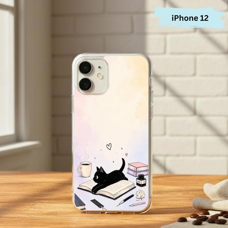 Whimsical Black Cat Reader - Cozy Book Lover Design Phone Case IPhone