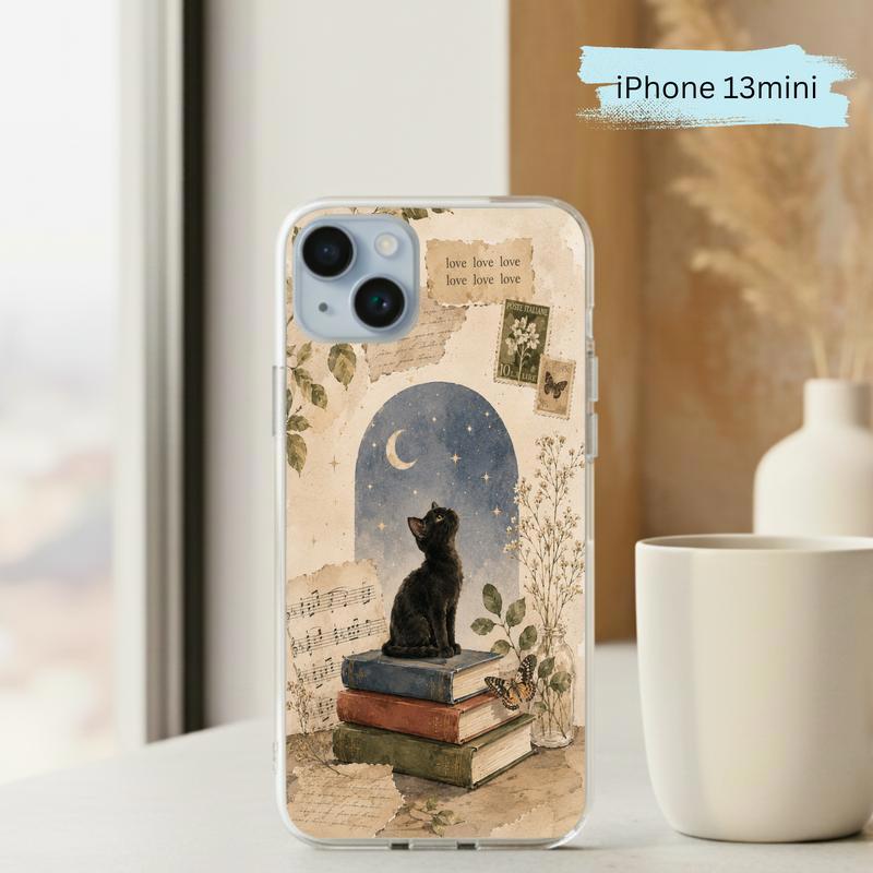 Black Cat Book Aesthetic - Vintage Moonlight Reader Phone Case IPhone