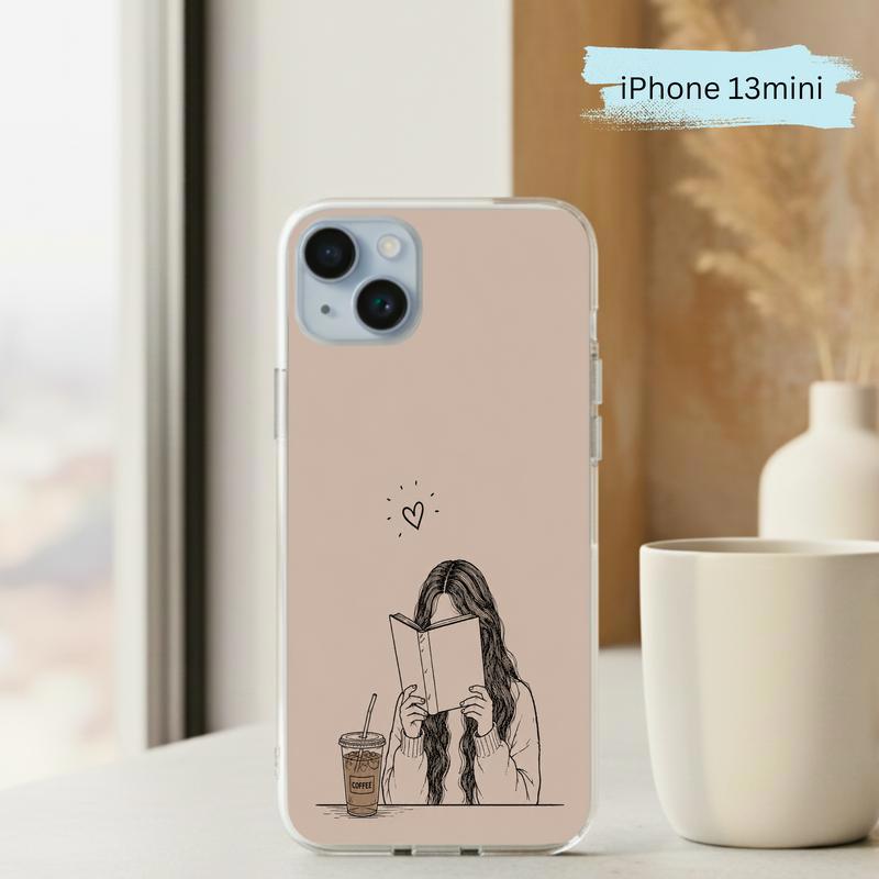 Minimal Girl Reading Art - Coffee And Books Aesthetic Phone Case IPhone Minimal Girl Reading Art - Coffee And Books Aesthetic Phone Case IPhone