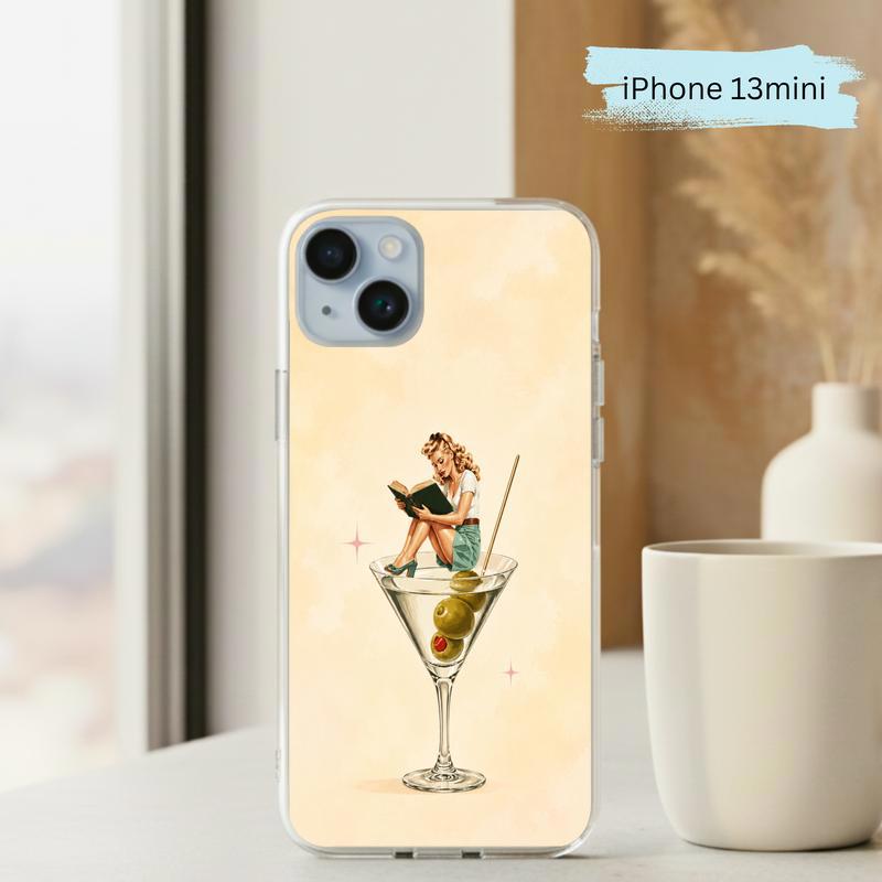 Retro Book Lover Art - Reading Girl Martini Aesthetic Phone Case IPhone