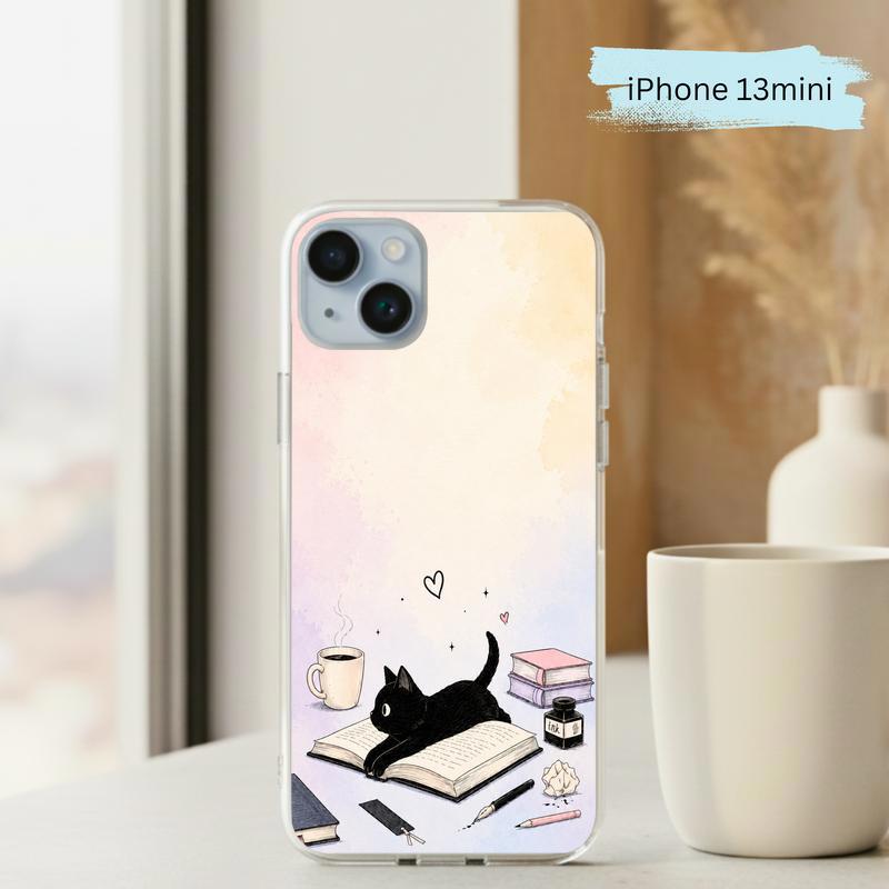 Whimsical Black Cat Reader - Cozy Book Lover Design Phone Case IPhone
