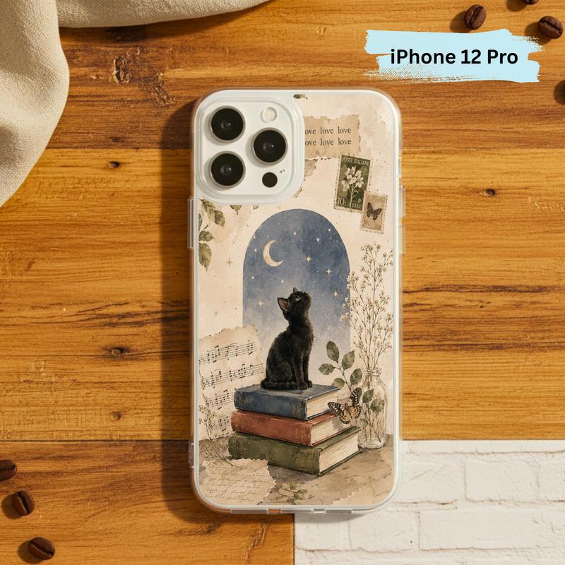 Black Cat Book Aesthetic - Vintage Moonlight Reader Phone Case IPhone