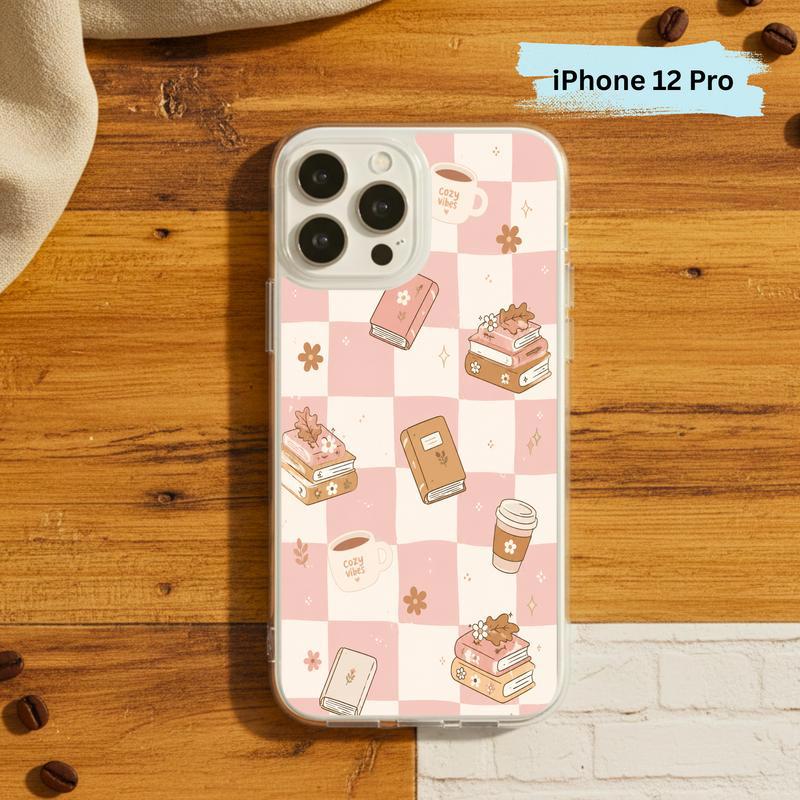Cozy Book Lover Aesthetic - Pink Checkered Reading Vibes Phone Case IPhone