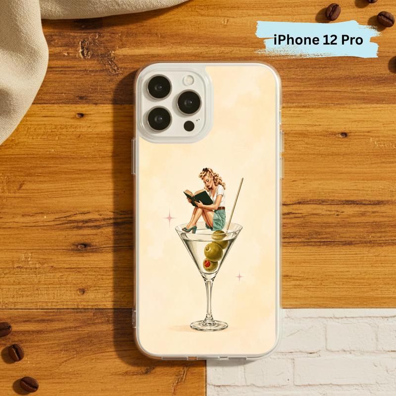 Retro Book Lover Art - Reading Girl Martini Aesthetic Phone Case IPhone
