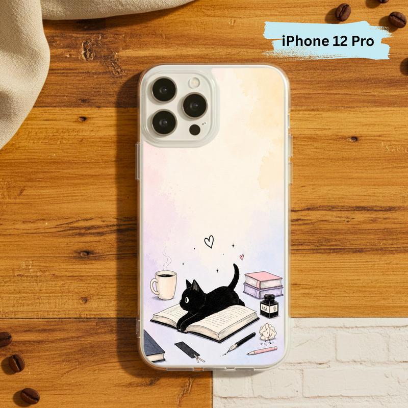 Whimsical Black Cat Reader - Cozy Book Lover Design Phone Case IPhone