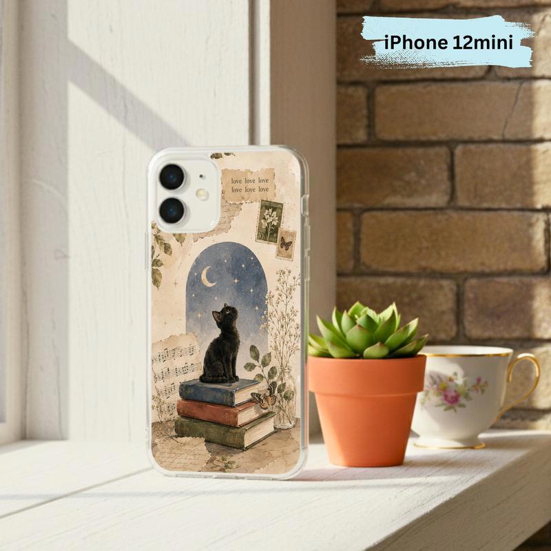 Black Cat Book Aesthetic - Vintage Moonlight Reader Phone Case IPhone