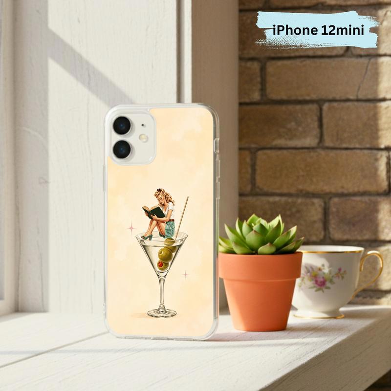 Retro Book Lover Art - Reading Girl Martini Aesthetic Phone Case IPhone